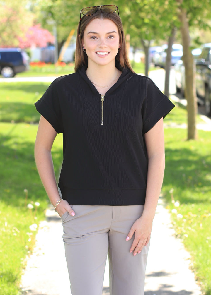 Mariah Ribbed  Half Zip in Black