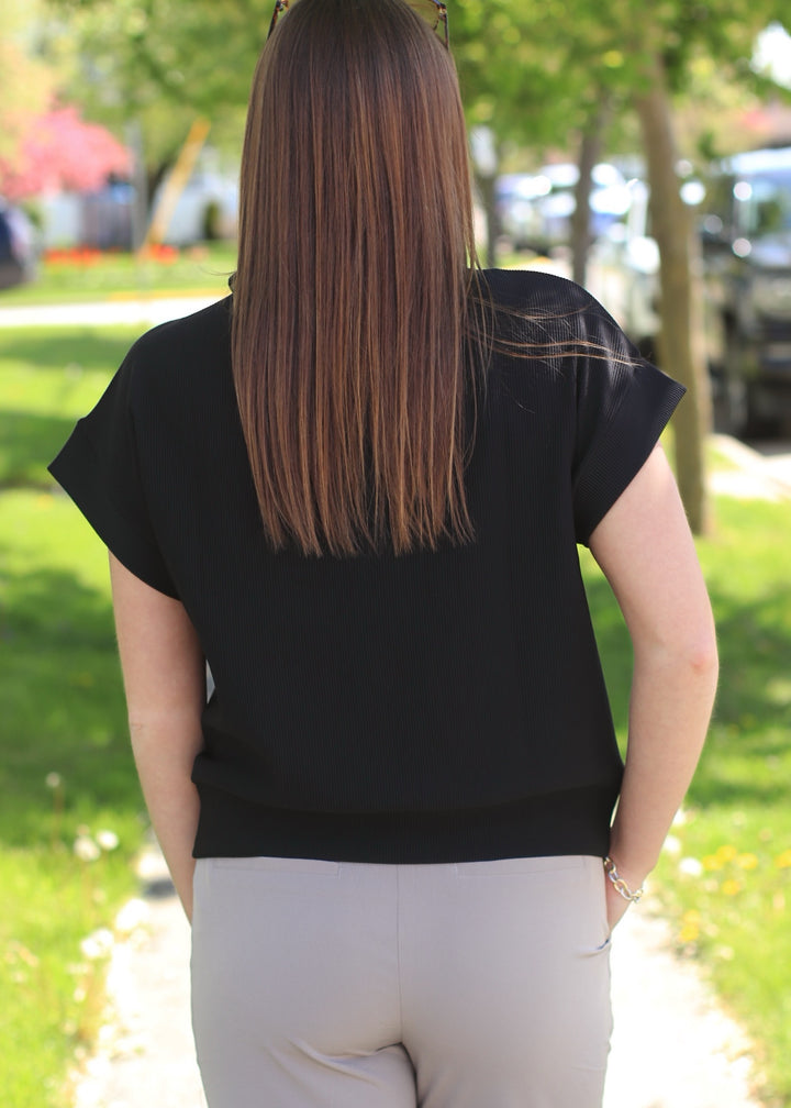 Mariah Ribbed  Half Zip in Black