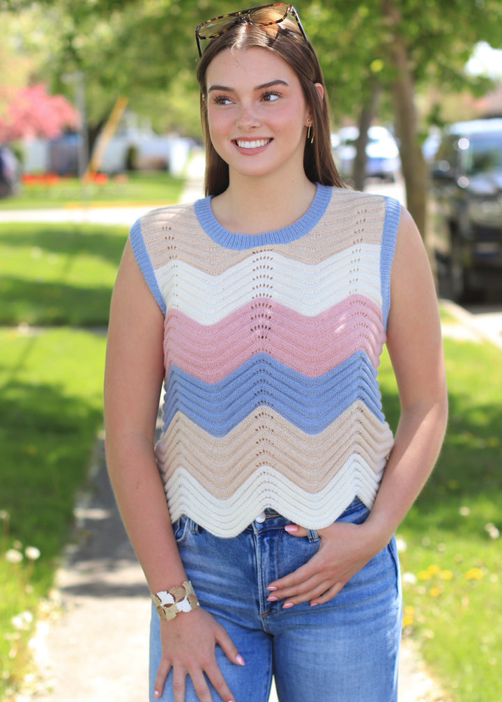 Oatmeal Rose Pointelle Sweater Tank
