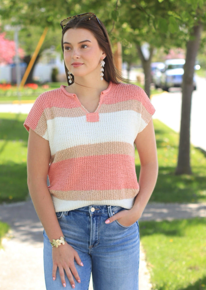 Just Peachy Stripe Sweater Top