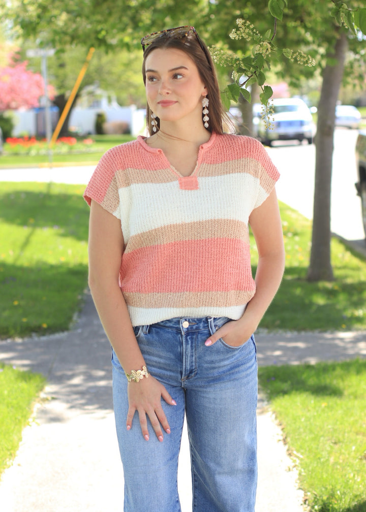 Just Peachy Stripe Sweater Top