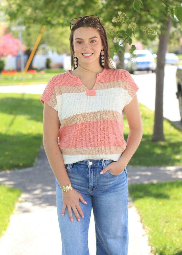 Just Peachy Stripe Sweater Top