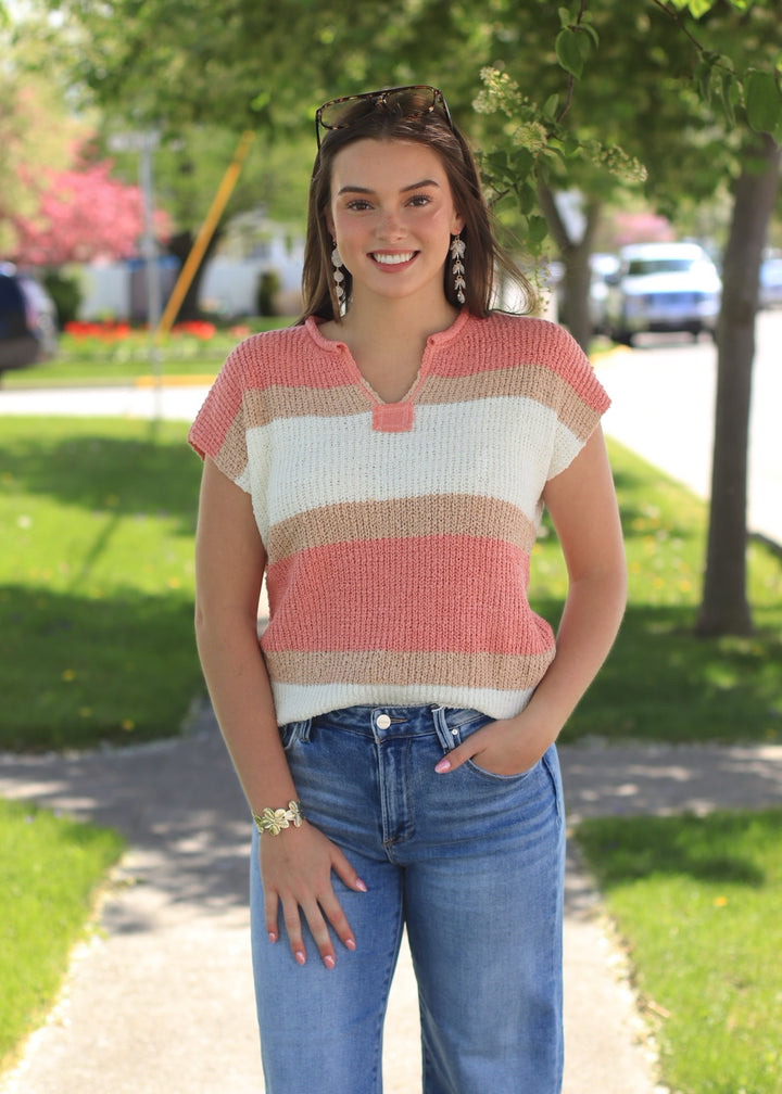 Just Peachy Stripe Sweater Top