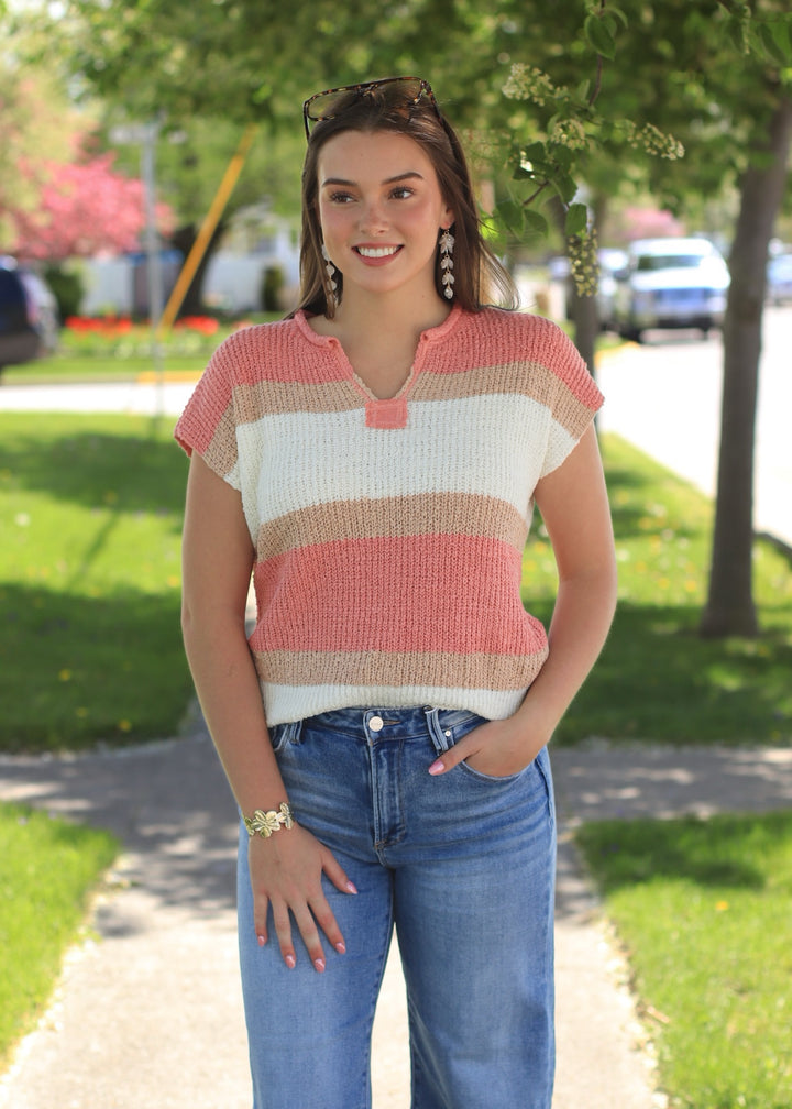 Just Peachy Stripe Sweater Top