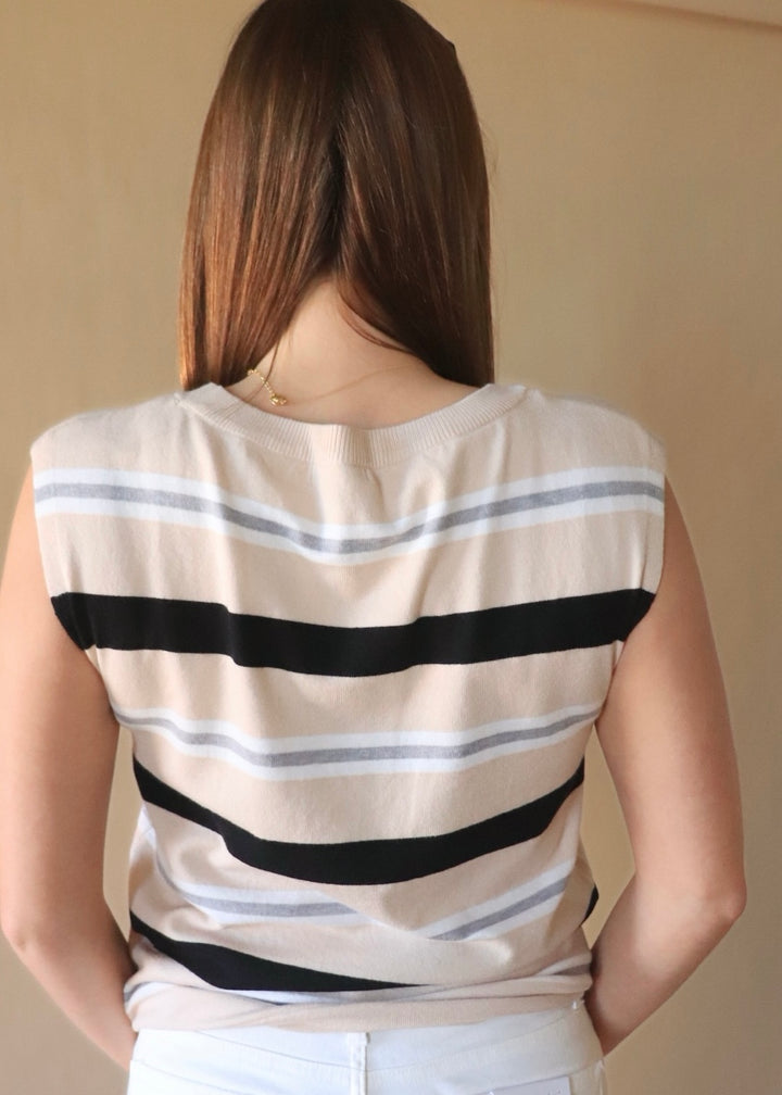 Tallis Striped Sleeveless Top in Taupe