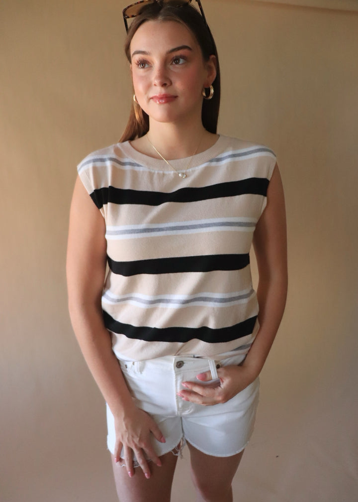 Tallis Striped Sleeveless Top in Taupe