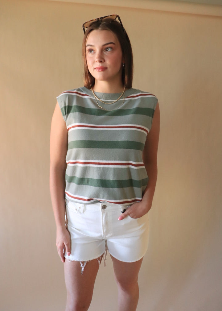 Tallis Striped Sleeveless Top in Sage