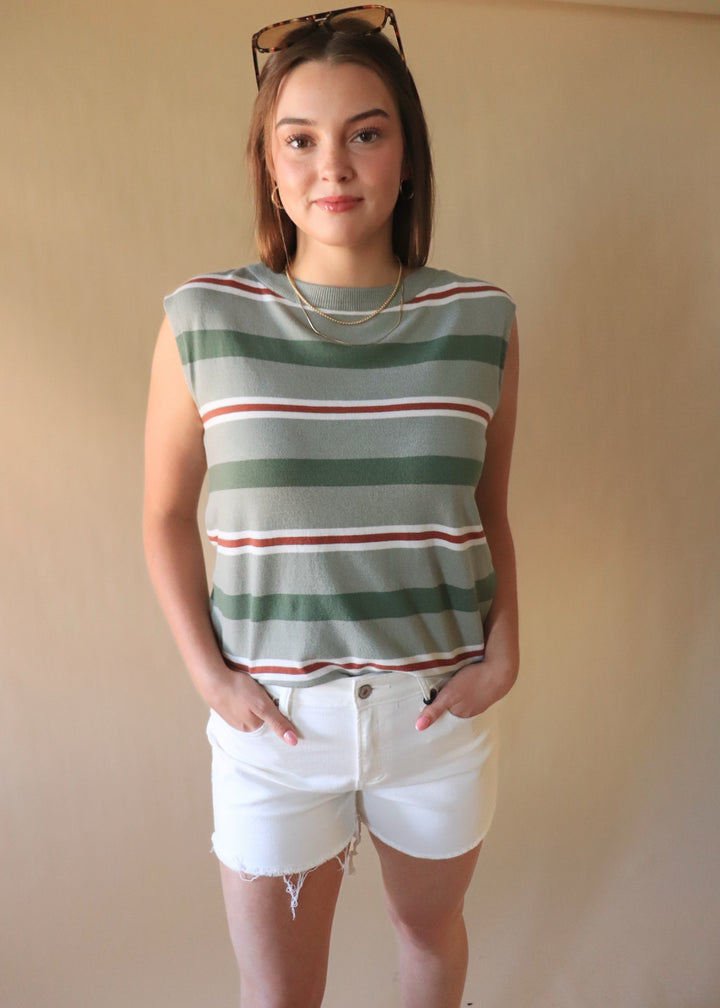 Tallis Striped Sleeveless Top in Sage