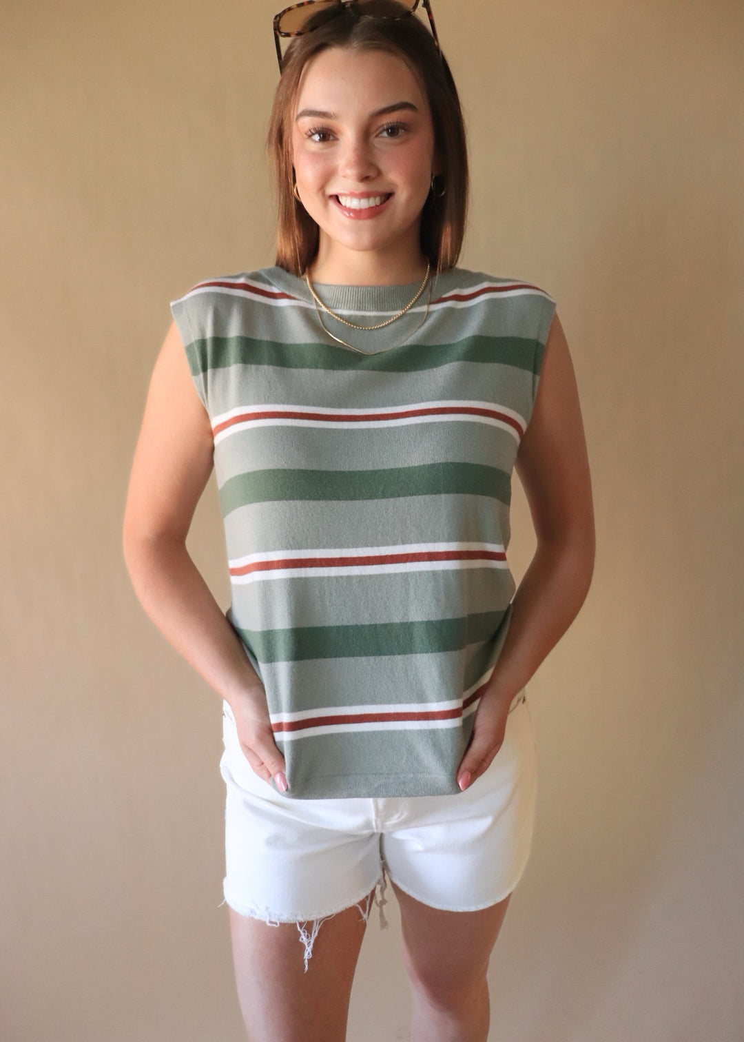 Tallis Striped Sleeveless Top in Sage