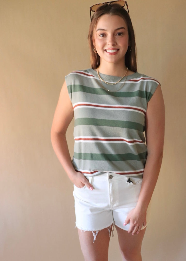 Tallis Striped Sleeveless Top in Sage