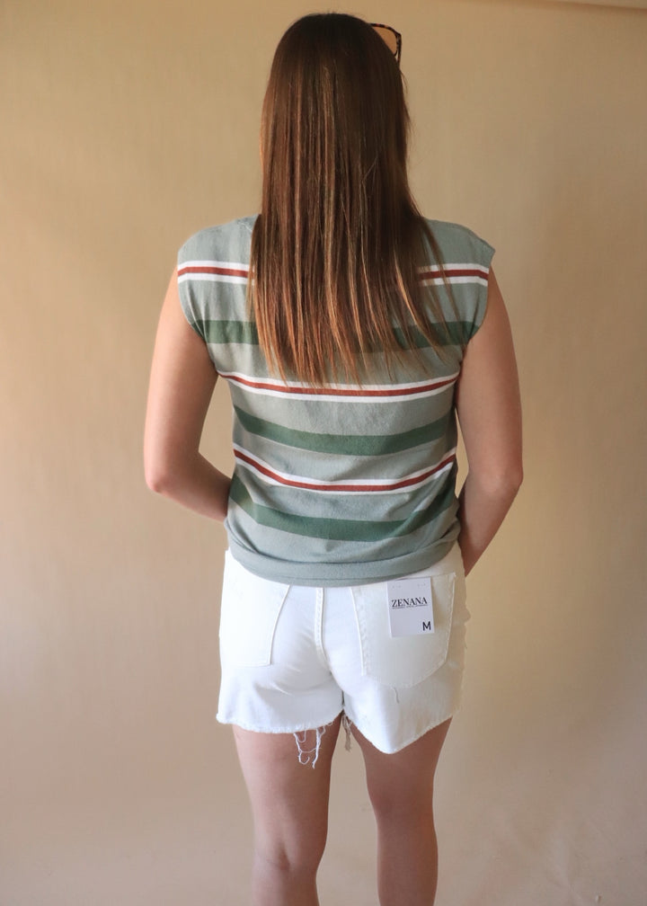 Tallis Striped Sleeveless Top in Sage