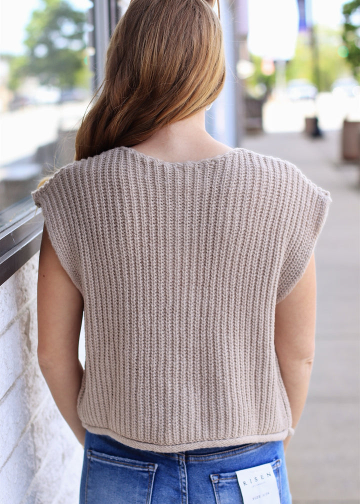 Stone Big Metal Button Front Sweat Vest