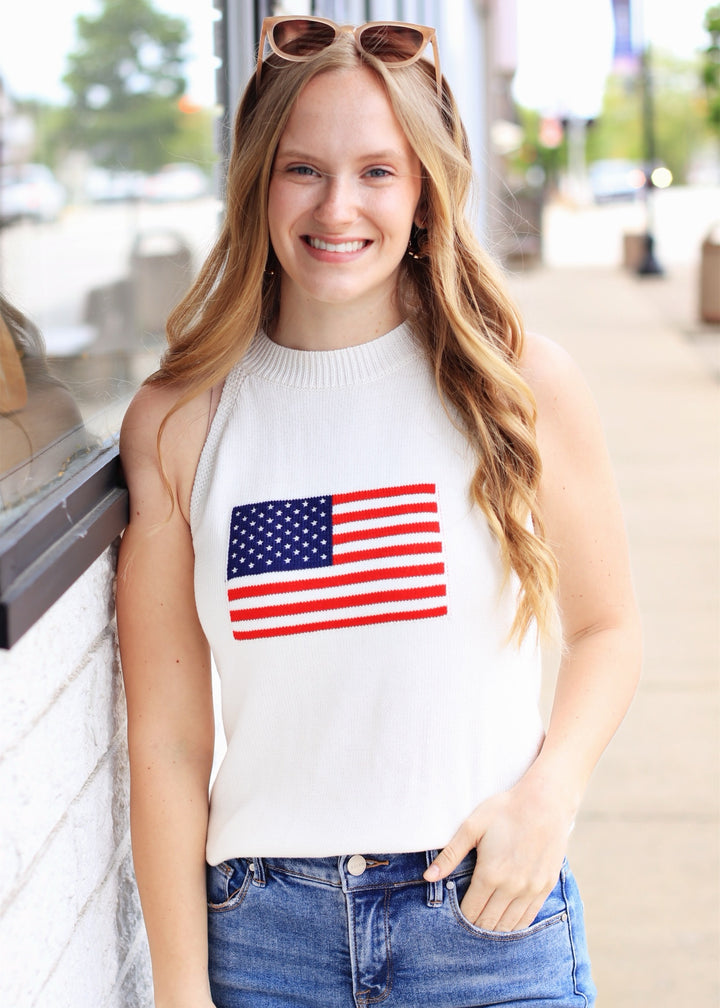 American Flag Halter Neck Sweater Top