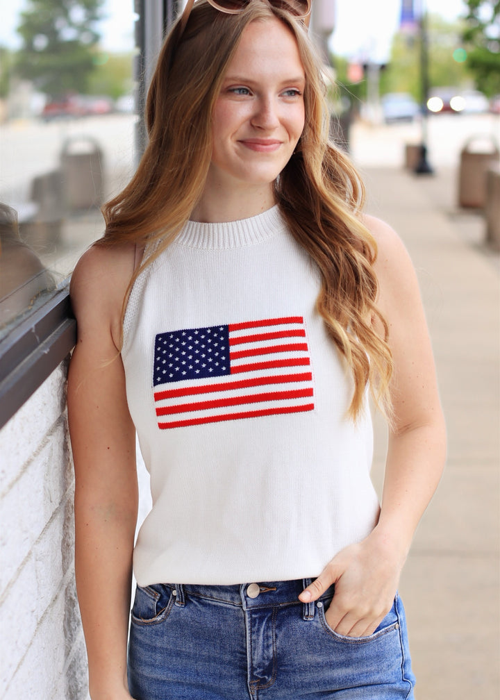 American Flag Halter Neck Sweater Top
