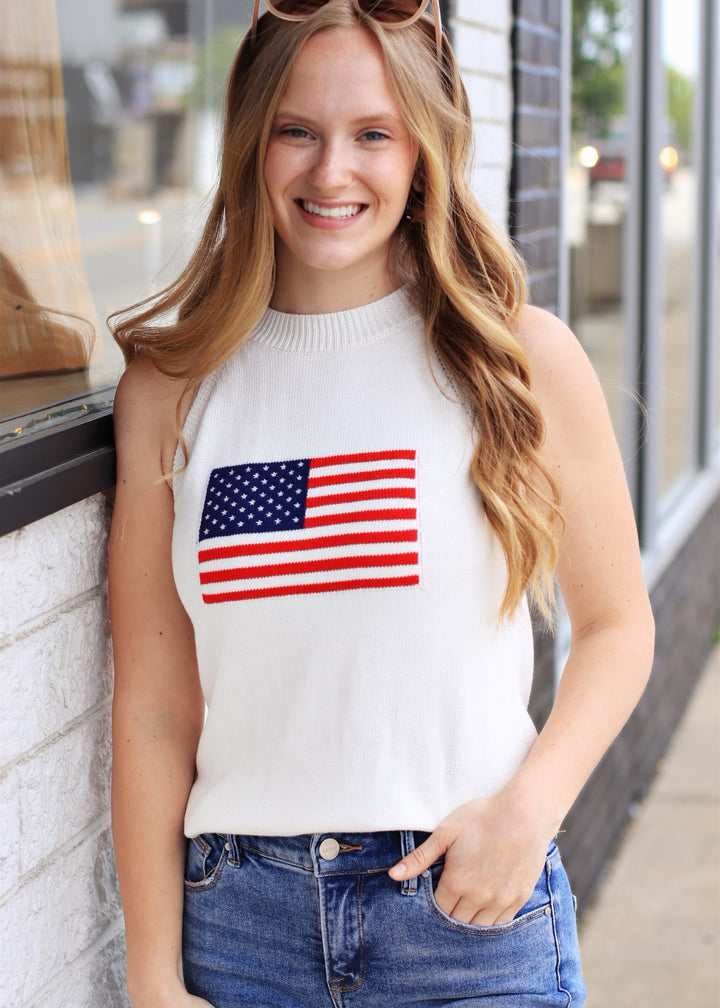 American Flag Halter Neck Sweater Top