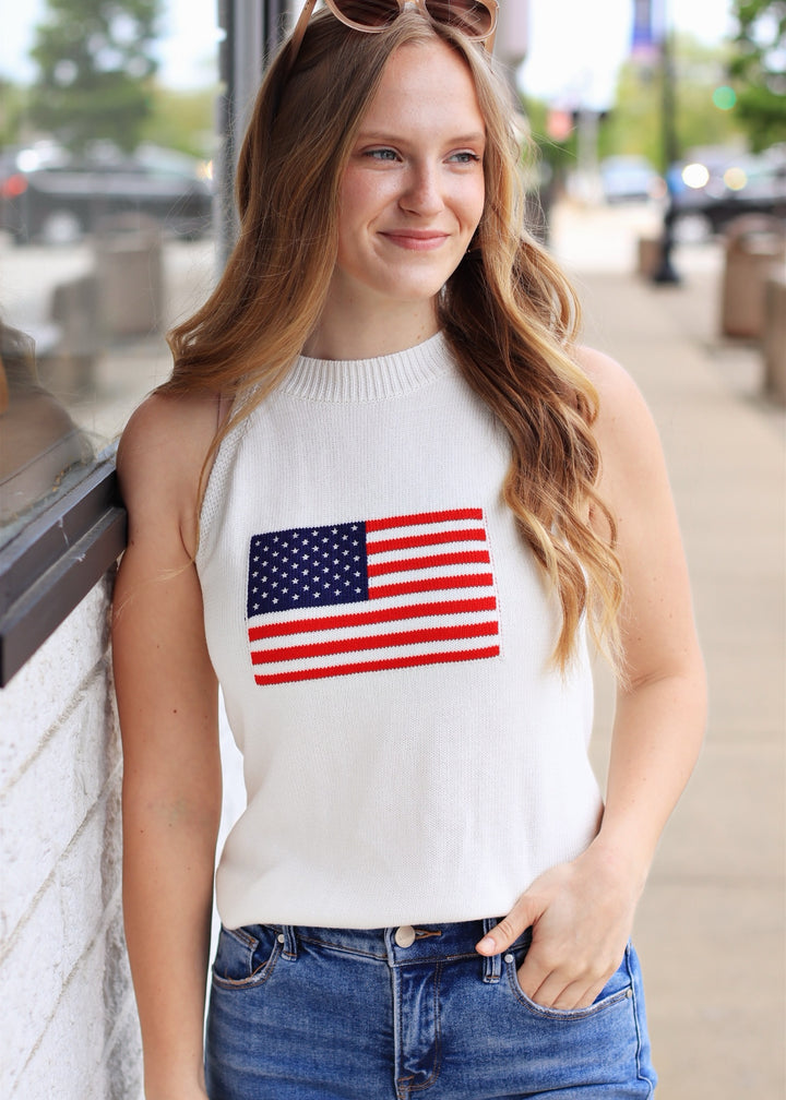 American Flag Halter Neck Sweater Top