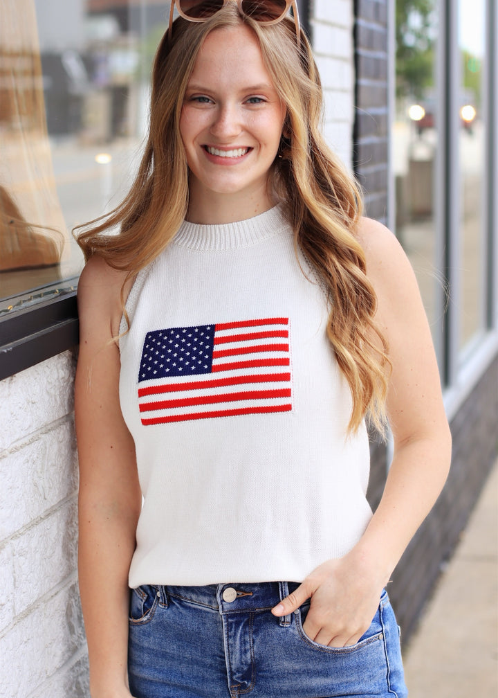 American Flag Halter Neck Sweater Top