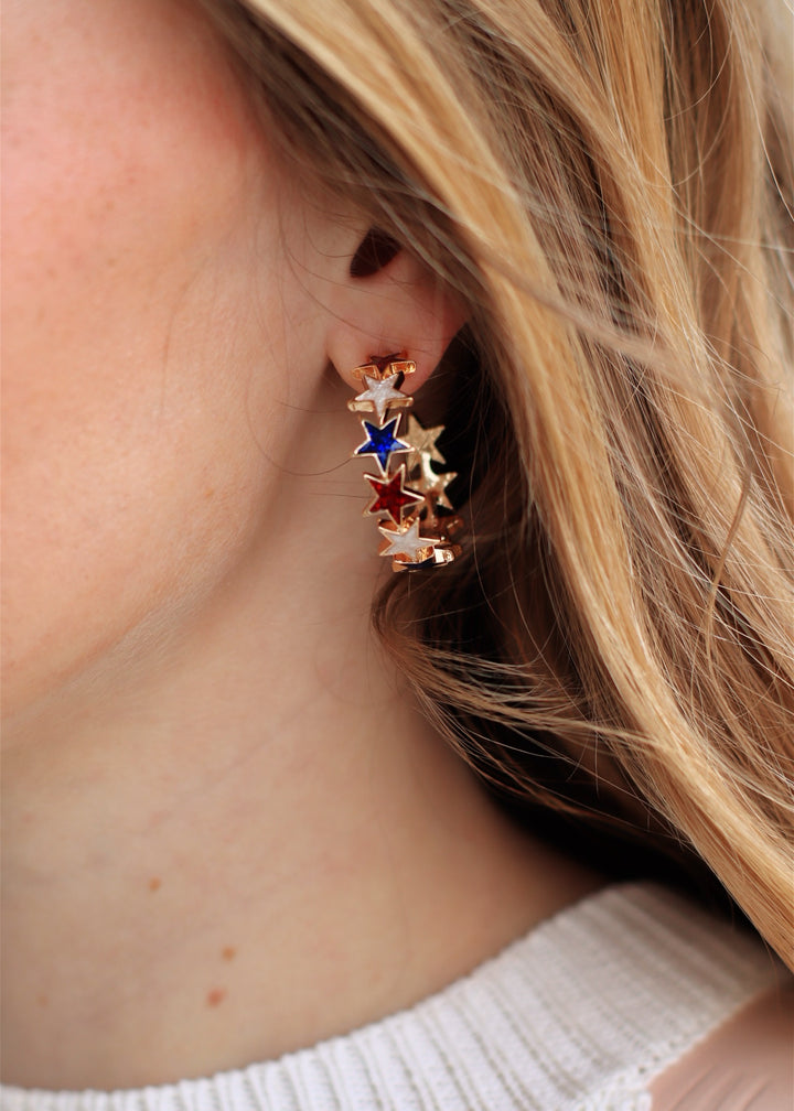 4Th Of July Patriotic Stars Hoop Earrings