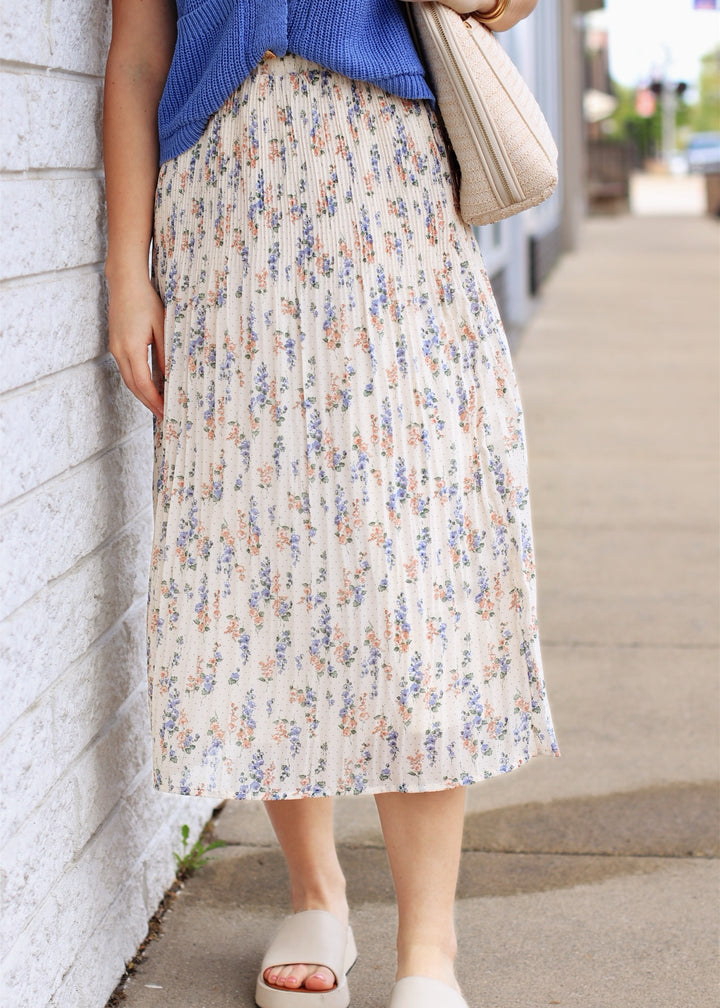 Blue Natural Floral Print Skirt