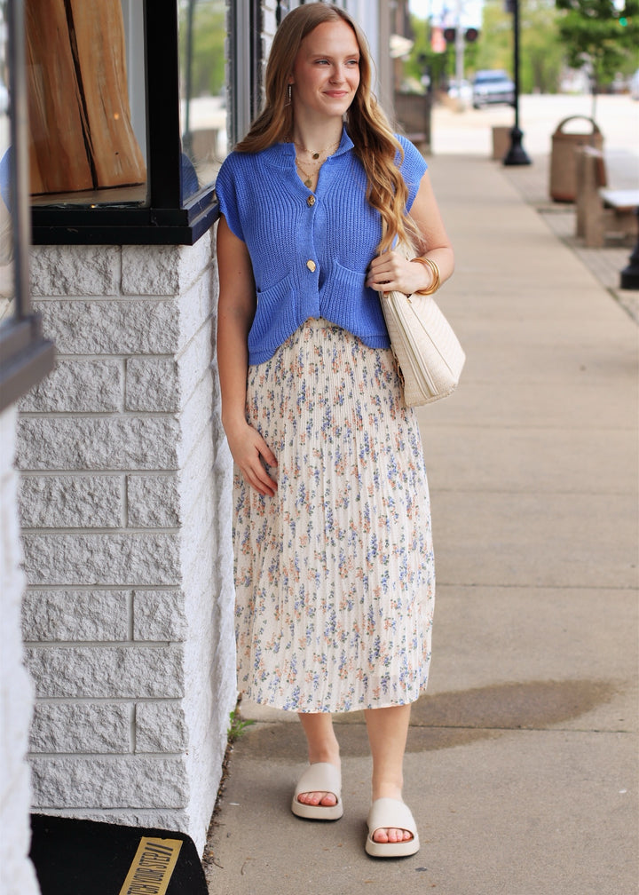 Blue Natural Floral Print Skirt