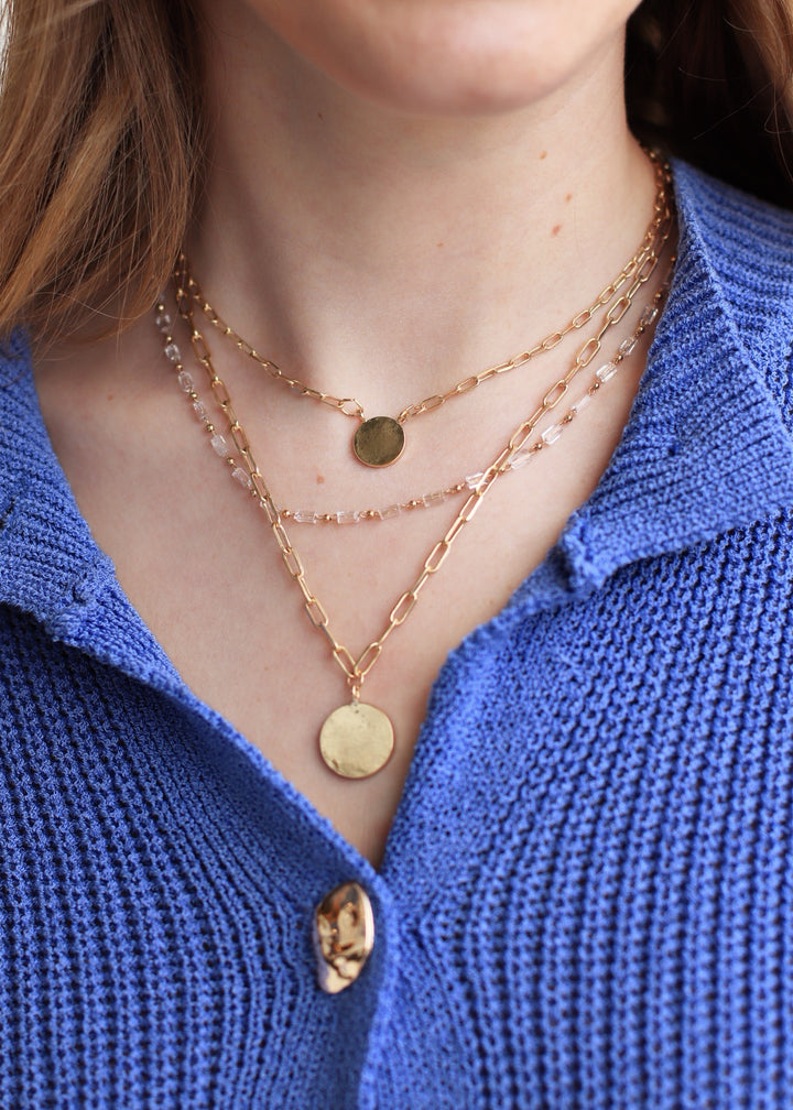 Disc & Beaded Chain Necklace Set Of 3