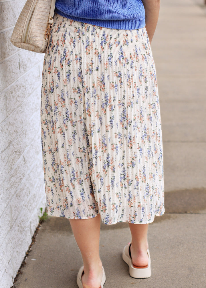 Blue Natural Floral Print Skirt
