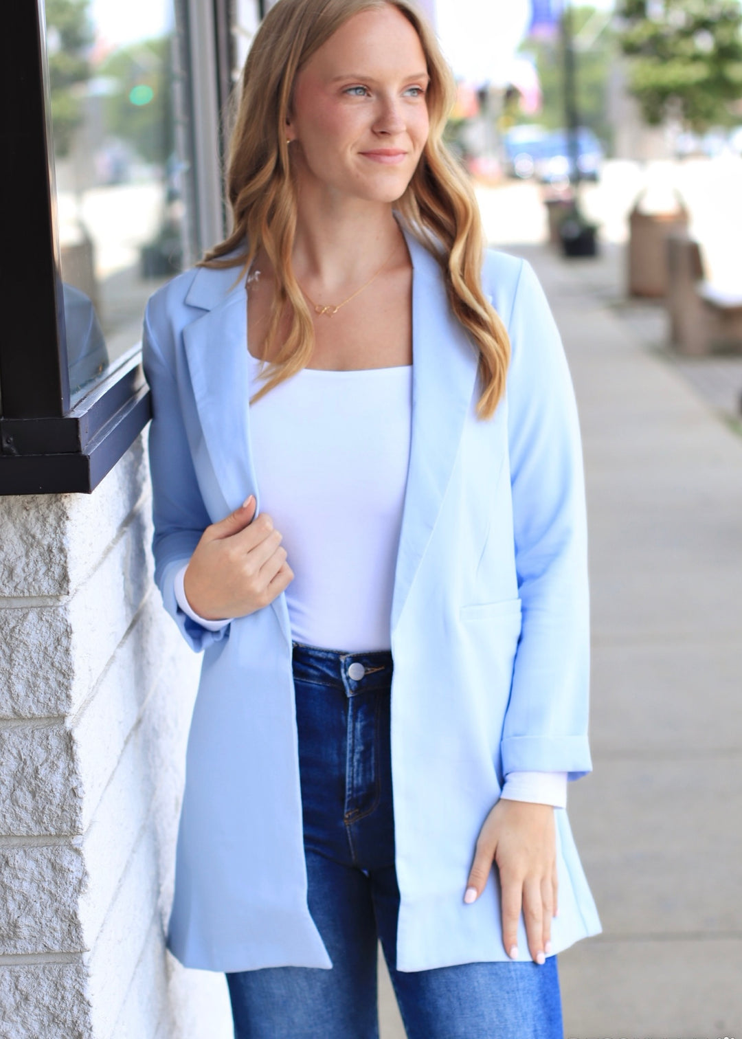 The Elle Longline Blazer in Baby Blue