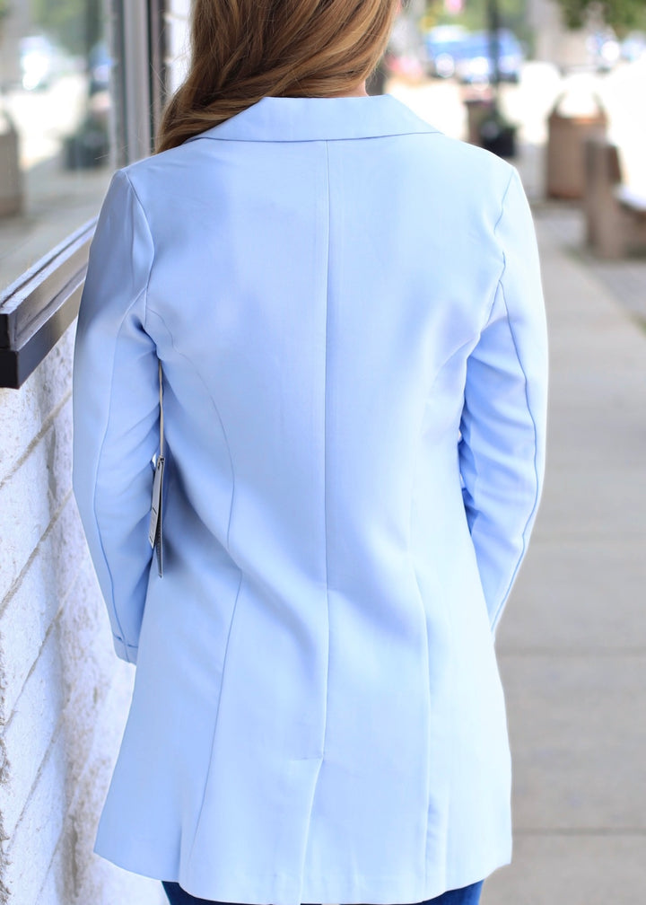 The Elle Longline Blazer in Baby Blue