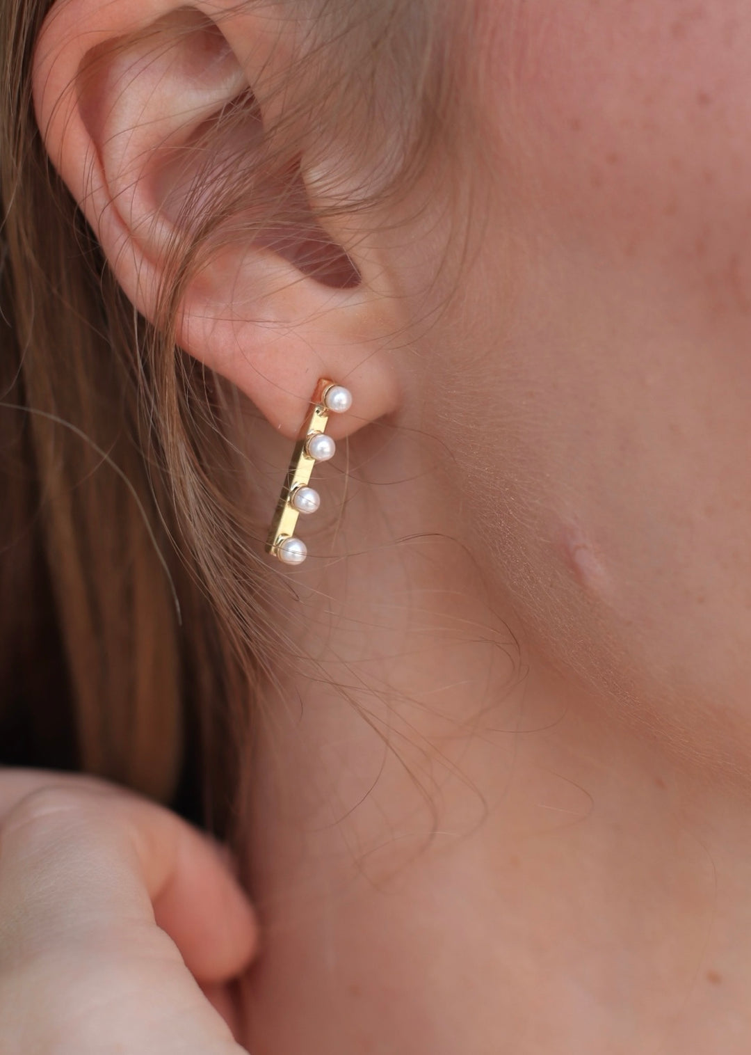 Pearl Beaded Bar Stud Drop Earrings