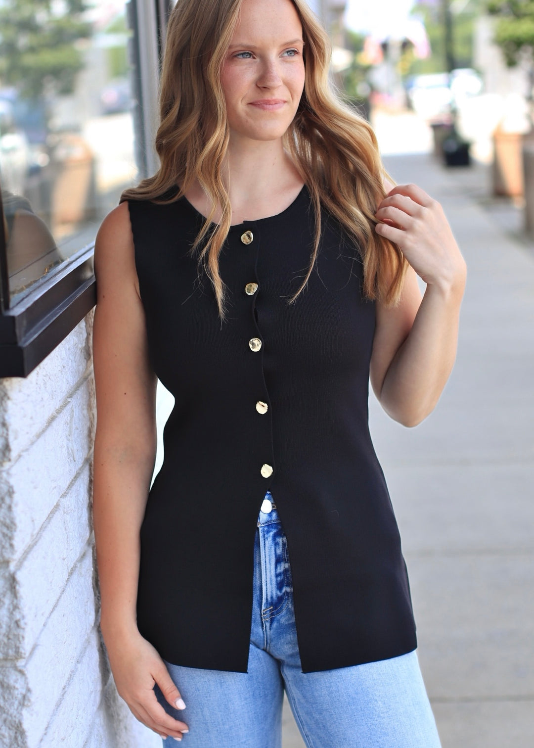 The Refined Flare Button Down Top in Black