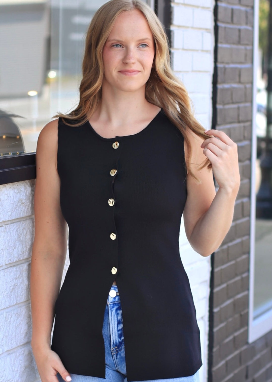 The Refined Flare Button Down Top in Black