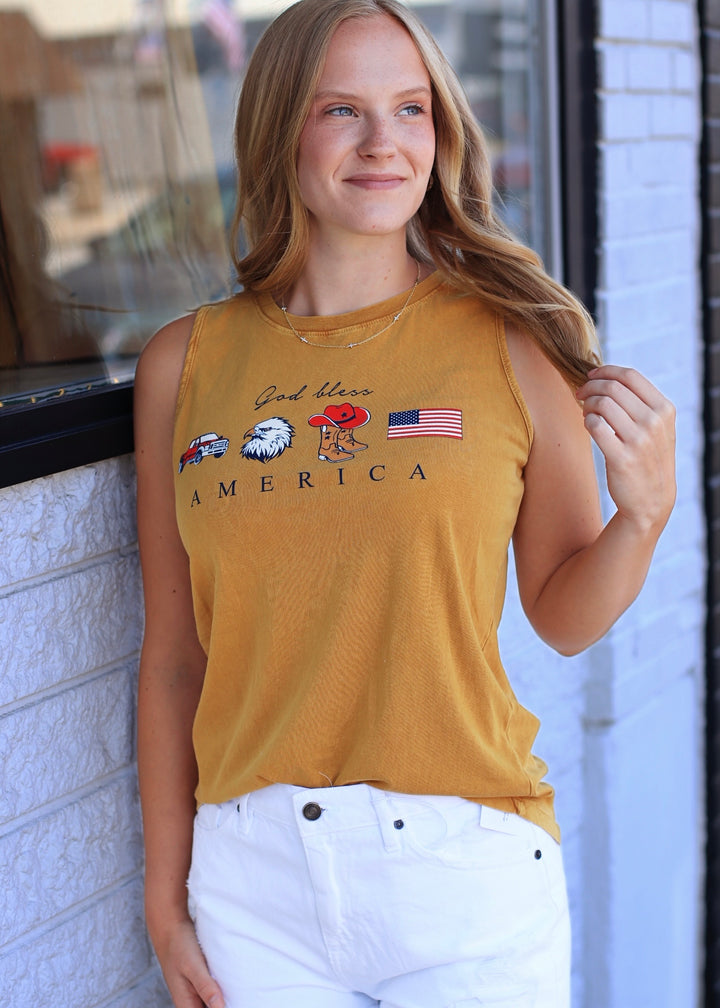 God Bless America Mineral Graphic Tank Top -  Final Sale