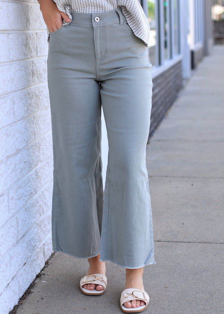 Sage Cotton Twill Wide Leg Ankle Pant