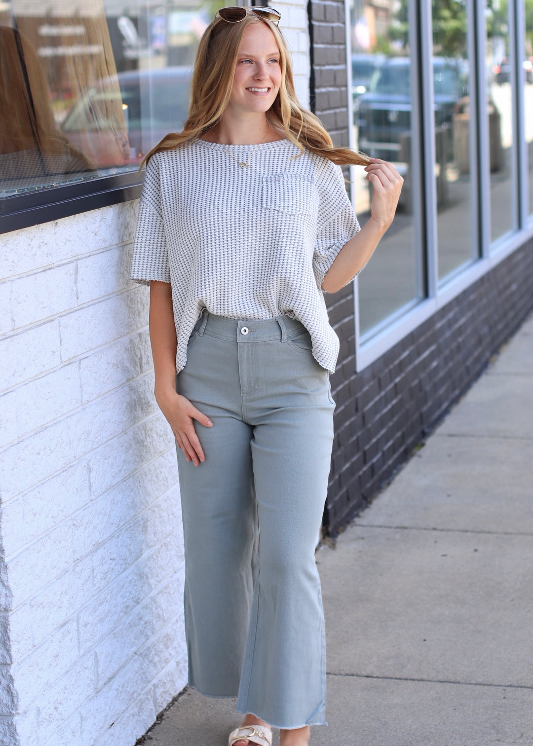 Sage Cotton Twill Wide Leg Ankle Pant