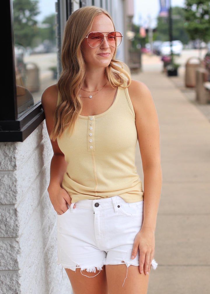 CLEARANCE FINAL SALE  The Buttoned Up Tank in Vintage Yellow