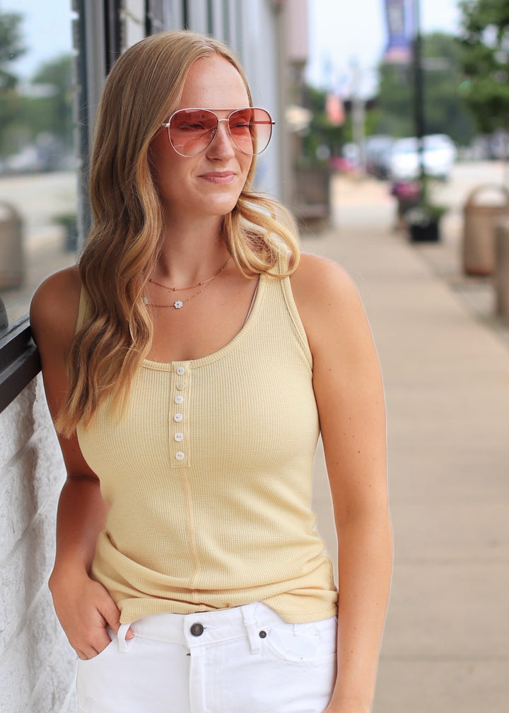 CLEARANCE FINAL SALE  The Buttoned Up Tank in Vintage Yellow