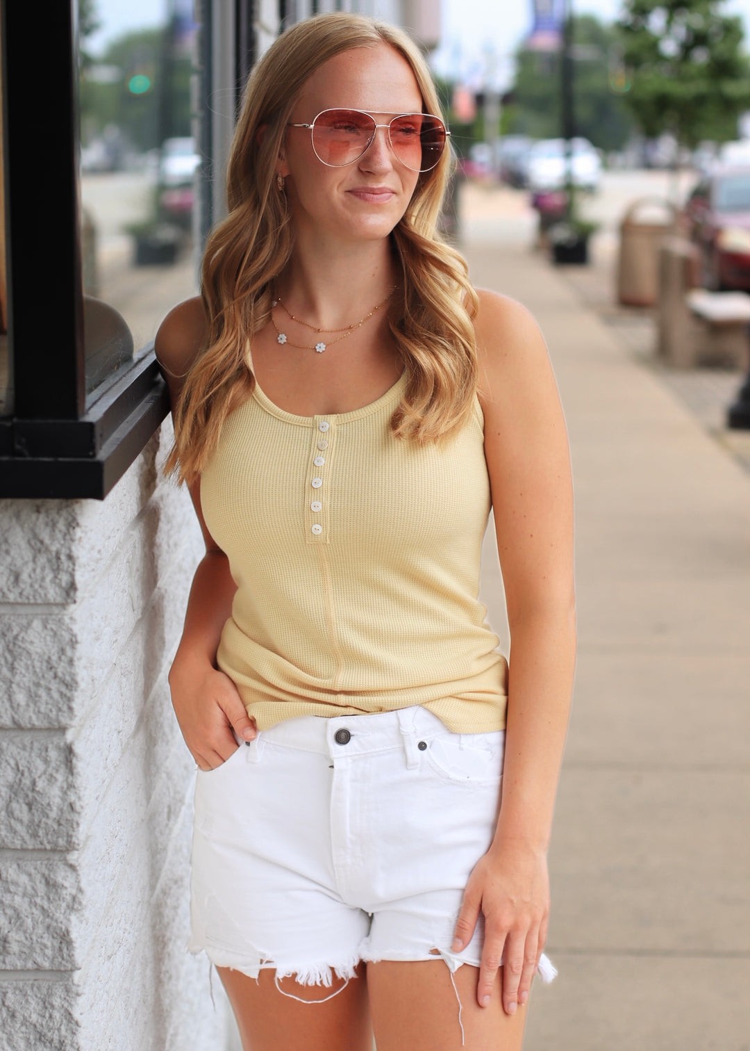 CLEARANCE FINAL SALE  The Buttoned Up Tank in Vintage Yellow