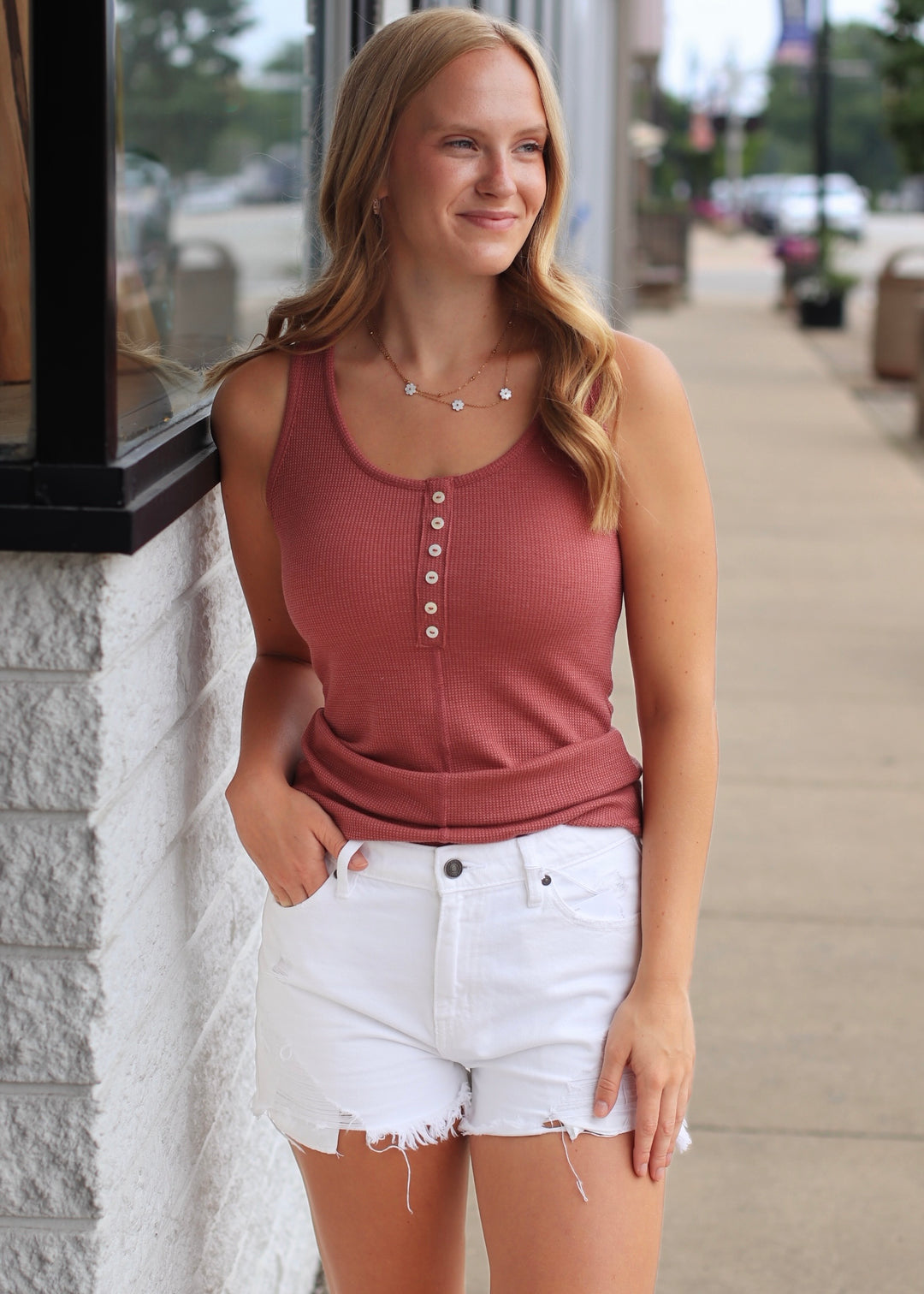 CLEARANCE FINAL SALE  The Buttoned Up Tank in Vintage Marsala