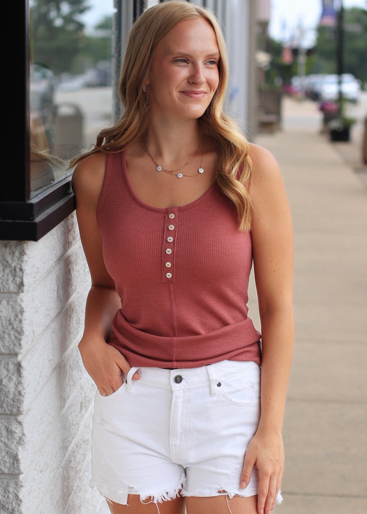CLEARANCE FINAL SALE  The Buttoned Up Tank in Vintage Marsala