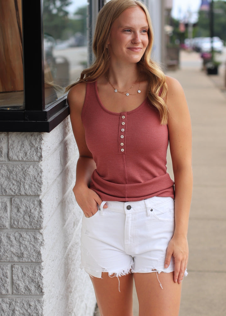 CLEARANCE FINAL SALE  The Buttoned Up Tank in Vintage Marsala