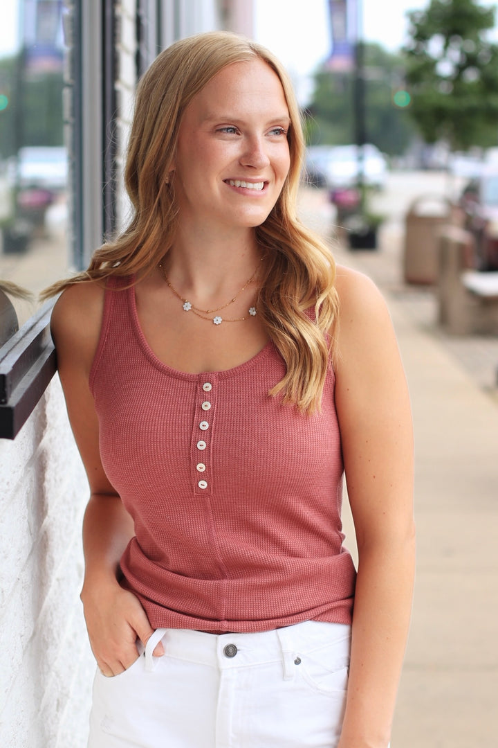 CLEARANCE FINAL SALE  The Buttoned Up Tank in Vintage Marsala