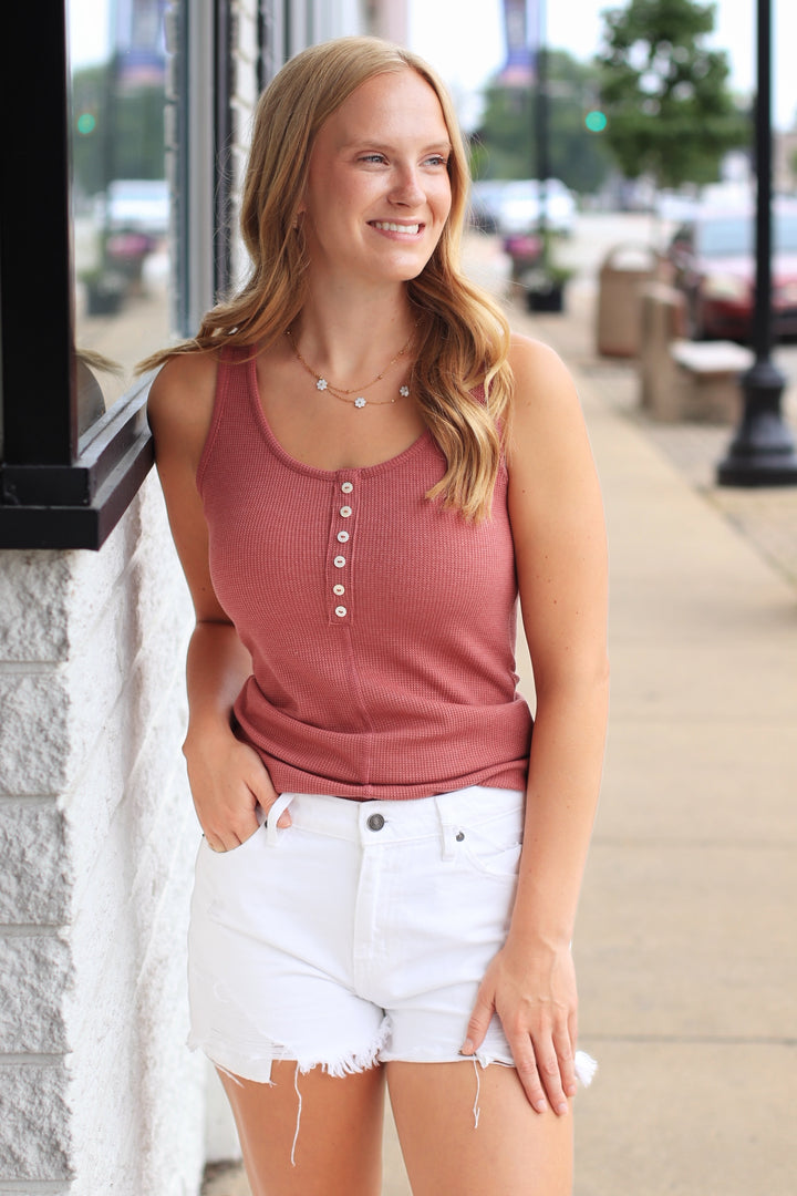 CLEARANCE FINAL SALE  The Buttoned Up Tank in Vintage Marsala