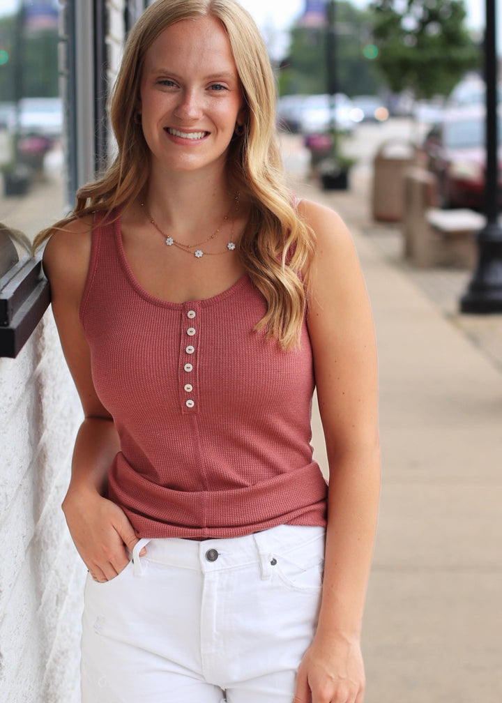 CLEARANCE FINAL SALE  The Buttoned Up Tank in Vintage Marsala