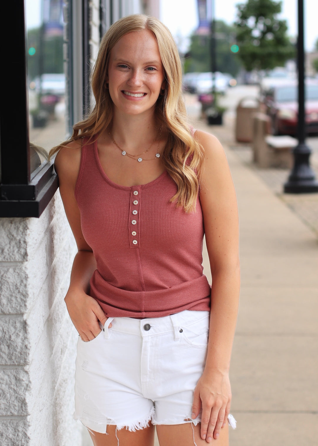 CLEARANCE FINAL SALE  The Buttoned Up Tank in Vintage Marsala