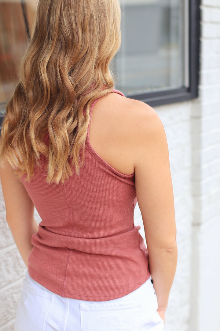 CLEARANCE FINAL SALE  The Buttoned Up Tank in Vintage Marsala