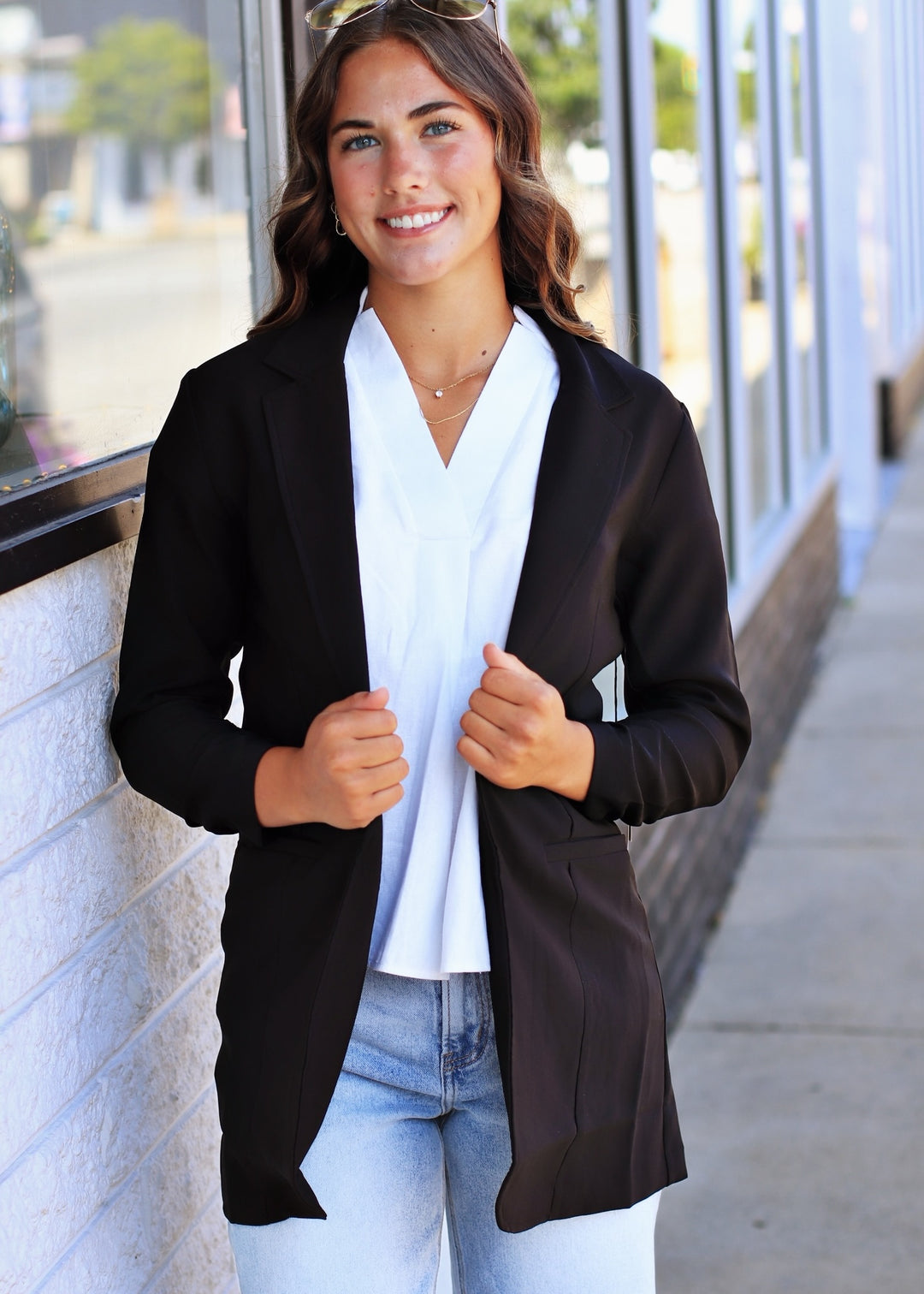 The Blake Ruched Blazer in Black