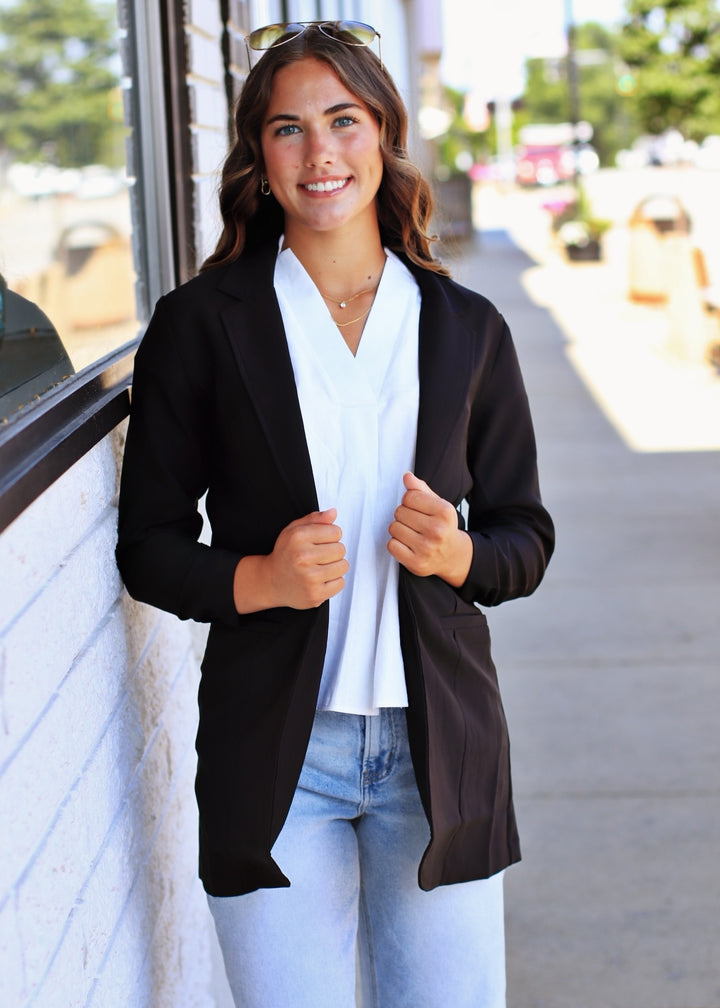 The Blake Ruched Blazer in Black