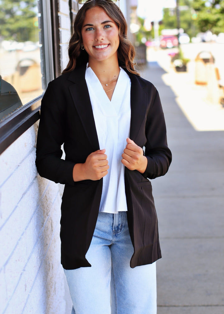 The Blake Ruched Blazer in Black