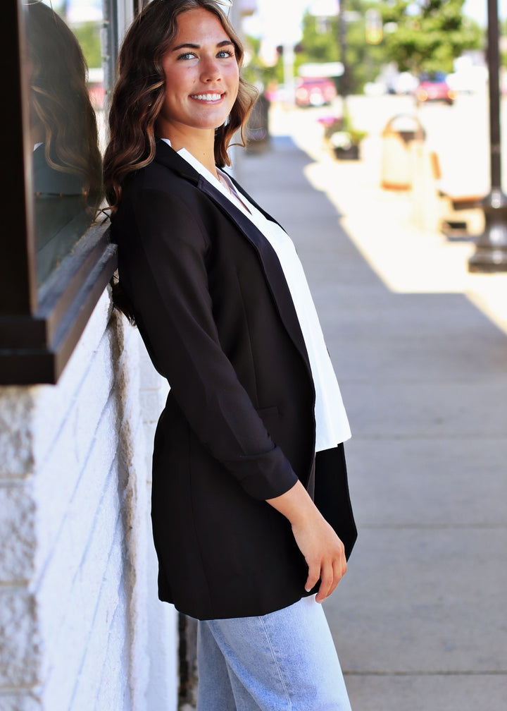 The Blake Ruched Blazer in Black