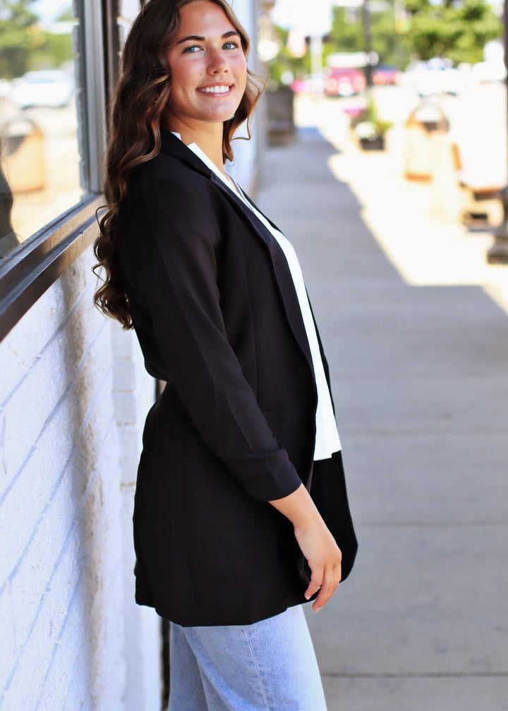 The Blake Ruched Blazer in Black